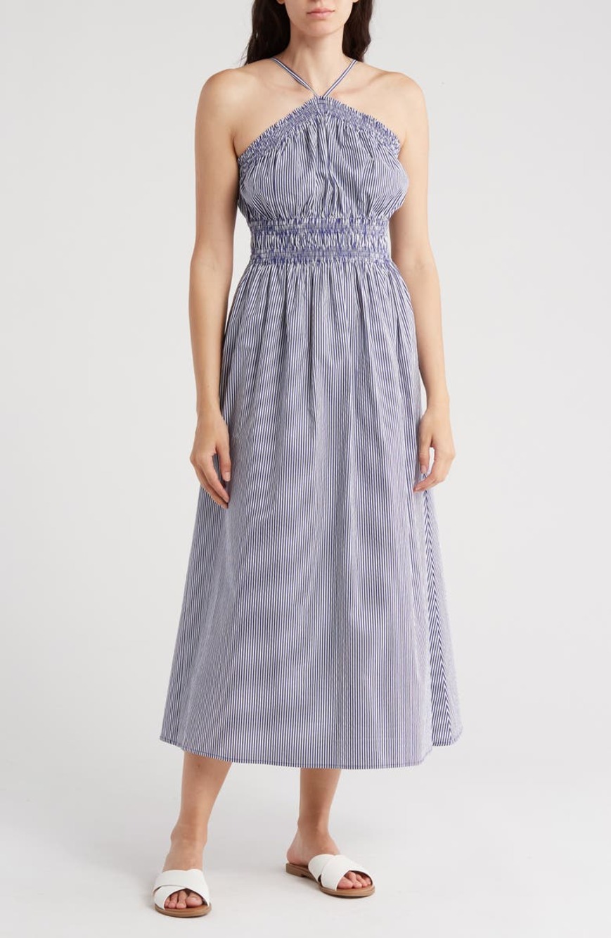Rachel Parcell Stripe Halter Neck Stretch Cotton Poplin Midi Dress XL coastal